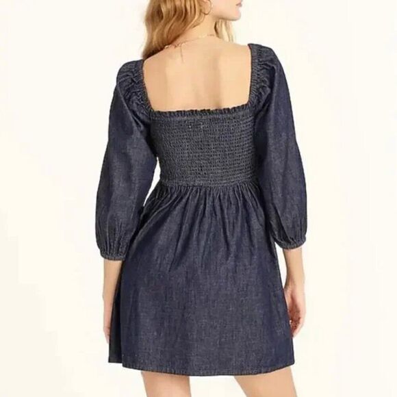 J. Crew Smocked puff-sleeve dress in chambray size Xxs NWT - Picture 7 of 8